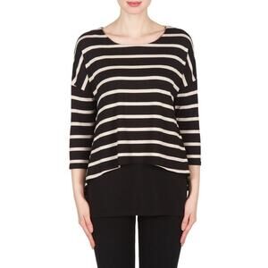 Joseph Ribkoff Striped Layered Blouse Black Beige 3/4 Sleeve Size 6
